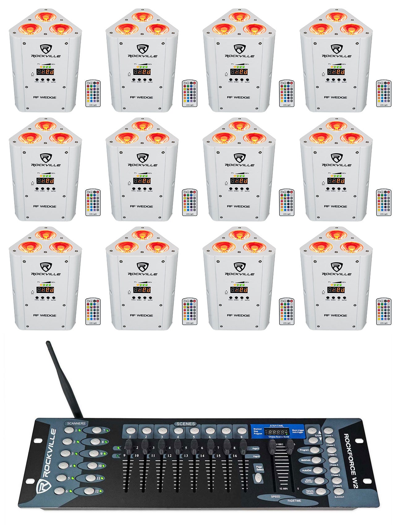 RF Wedge White 12-Pack + ROCKFORCE W2 DMX Controller Bundle