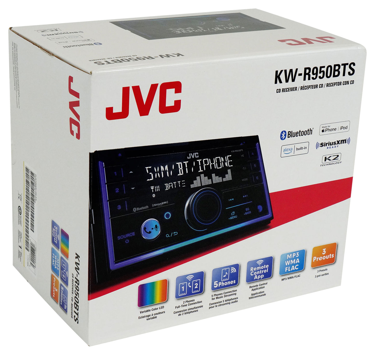 JVC KW-R950BTS Car Stereo CD Player w/Bluetooth/USB/XM Ready/Alexa/EQ+AUX Cable