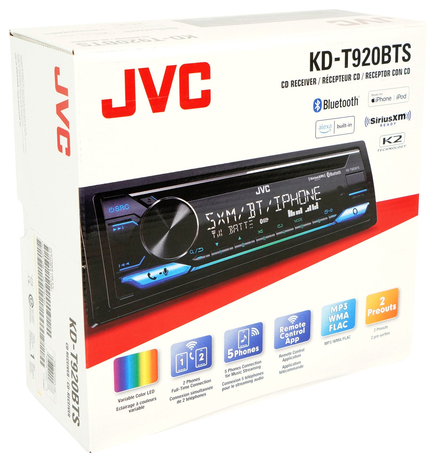 JVC KD-T920BTS Car Stereo CD Receiver Bluetooth/USB/XM Ready/Alexa+AUX Cable