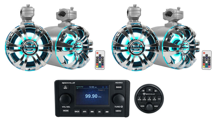 RGHR51 Marine Receiver + WB65KLED Polished Silver Tower Speakers Bundle