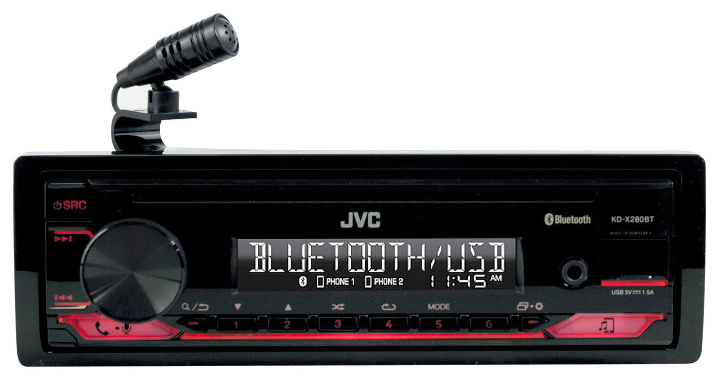 JVC KD-X280BT 1-Din Car Stereo Receiver w/Bluetooth/USB/13-Band EQ+AUX Cable