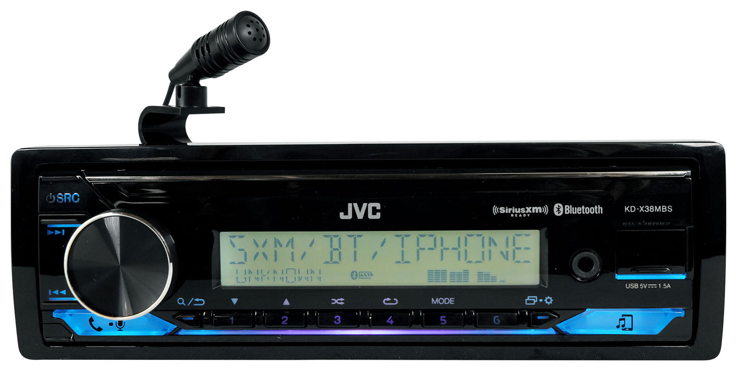 JVC KD-X38MBS 1-Din Marine Stereo Receiver w/Bluetooth/USB+(4) 6x9" Speakers