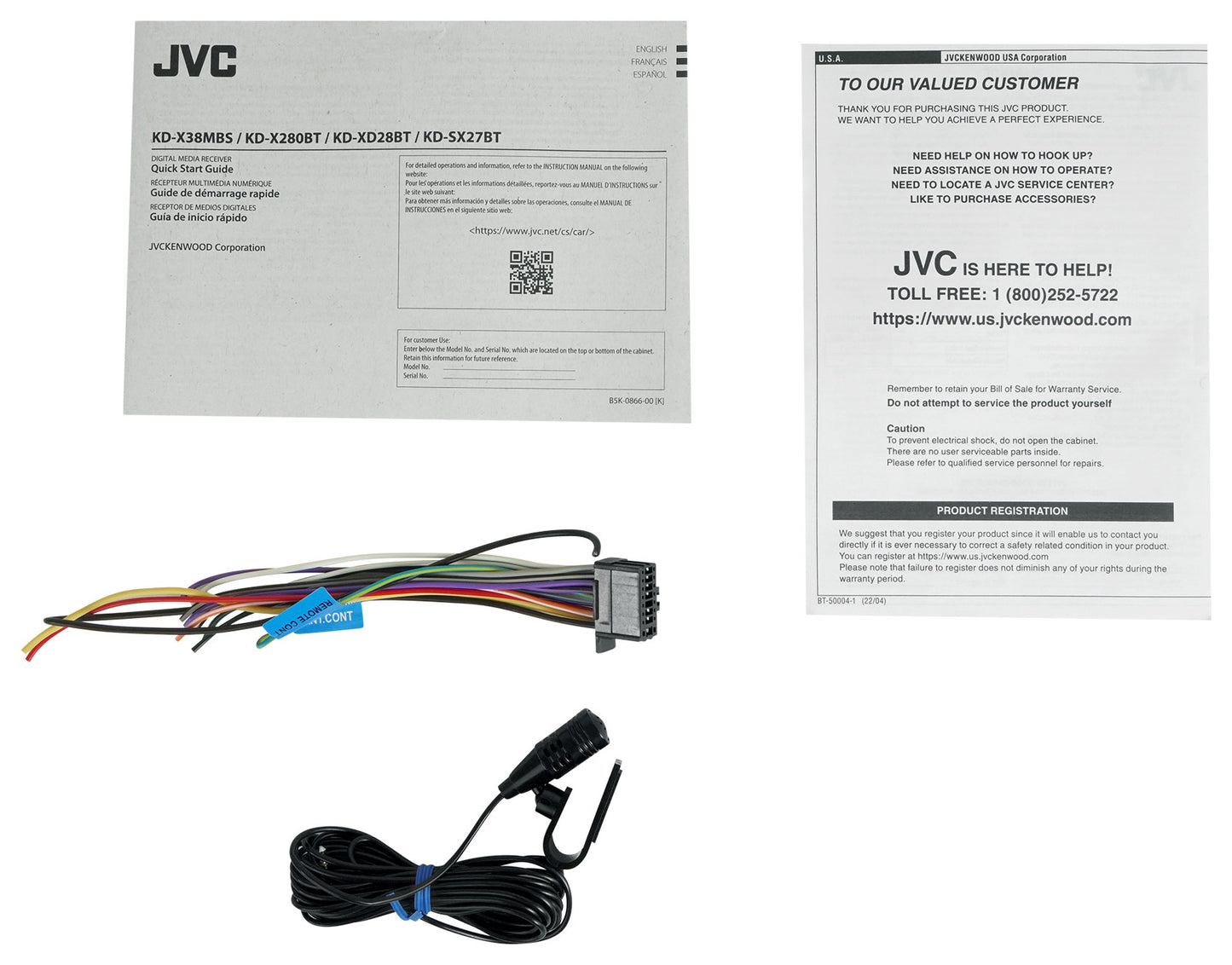 JVC KD-X38MBS 1-Din Marine Stereo Receiver w/Bluetooth/USB+(4) 6x9" Speakers