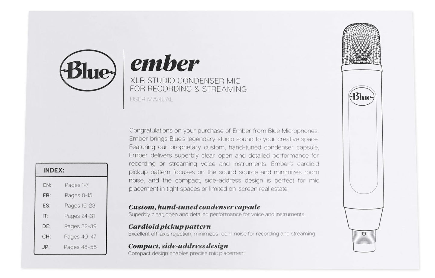 Blue Ember Cardioid Condenser Studio Recording Microphone+Pro Mic Boom Arm