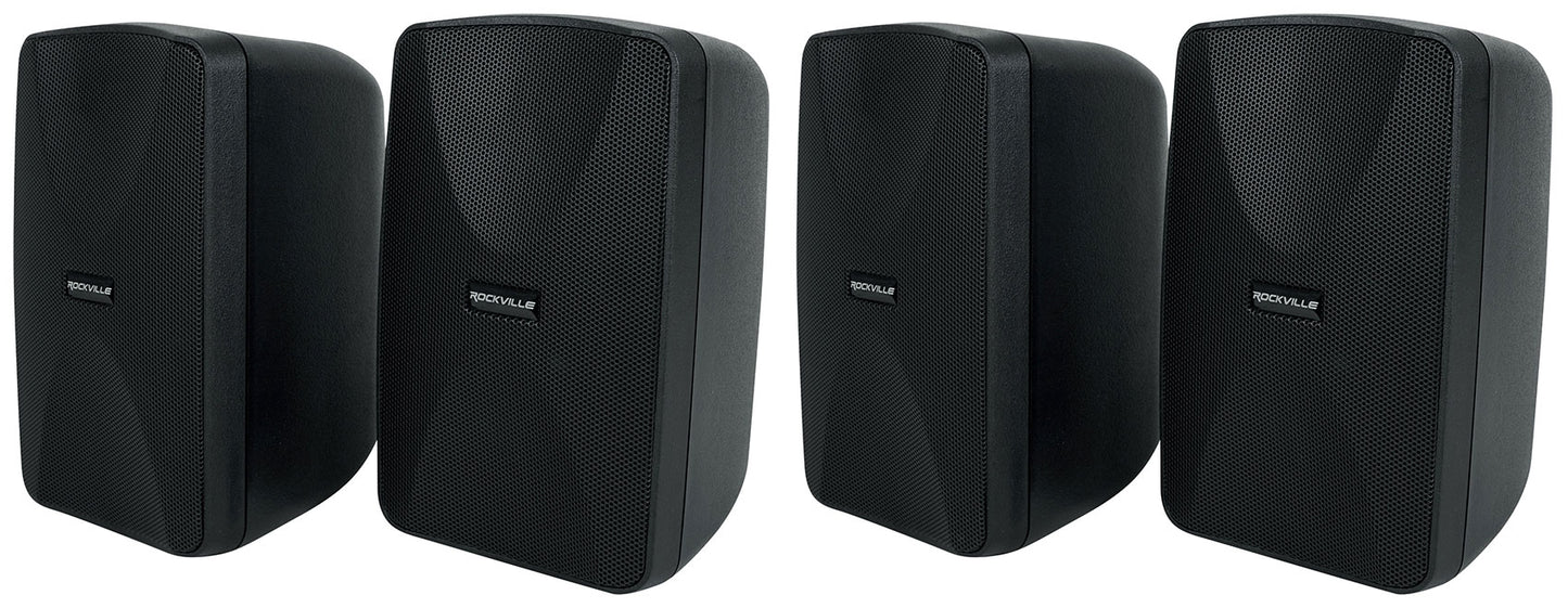 4) Rockville WET-40B 4" 70V Commercial Indoor/Outdoor Wall Speakers Black Swivel