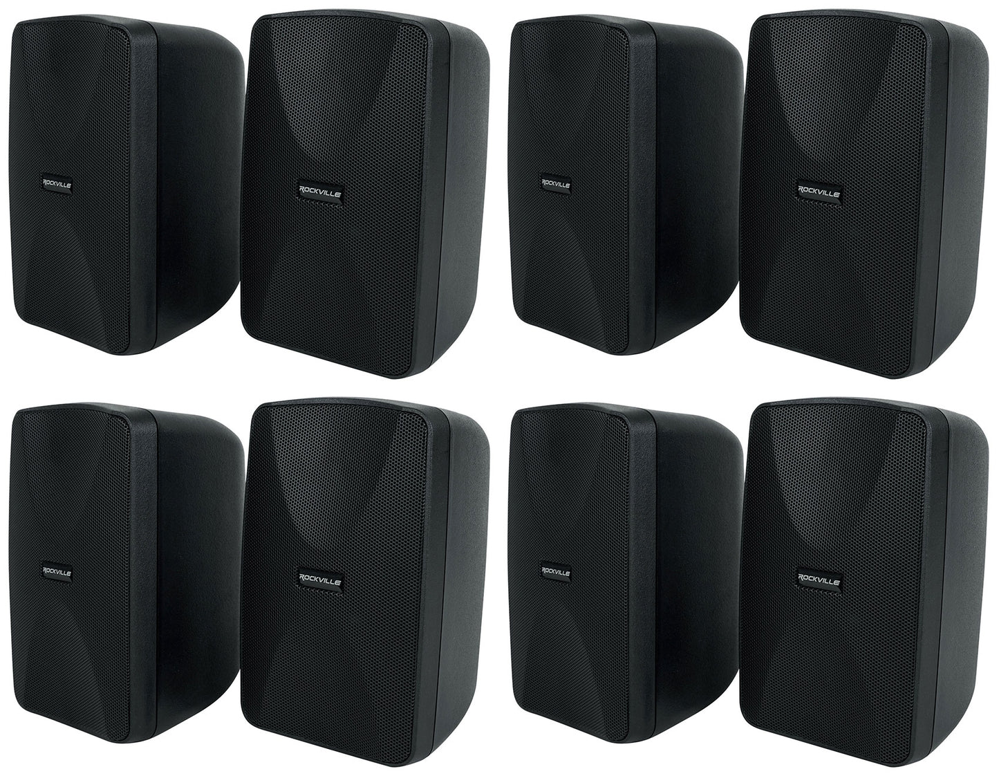 8) Rockville WET-40B 4" 70V Commercial Indoor/Outdoor Wall Speakers Black Swivel