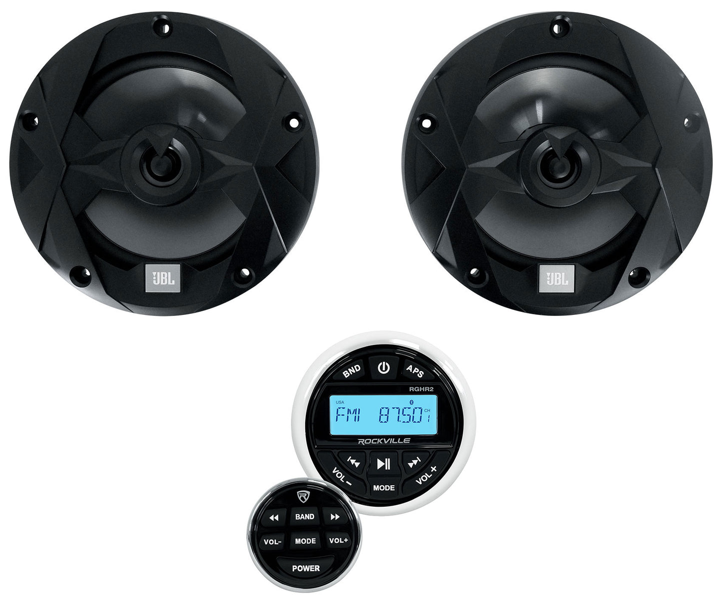 JBL MS65B Black 2-Pack + Marine Gauge Receiver Bundle