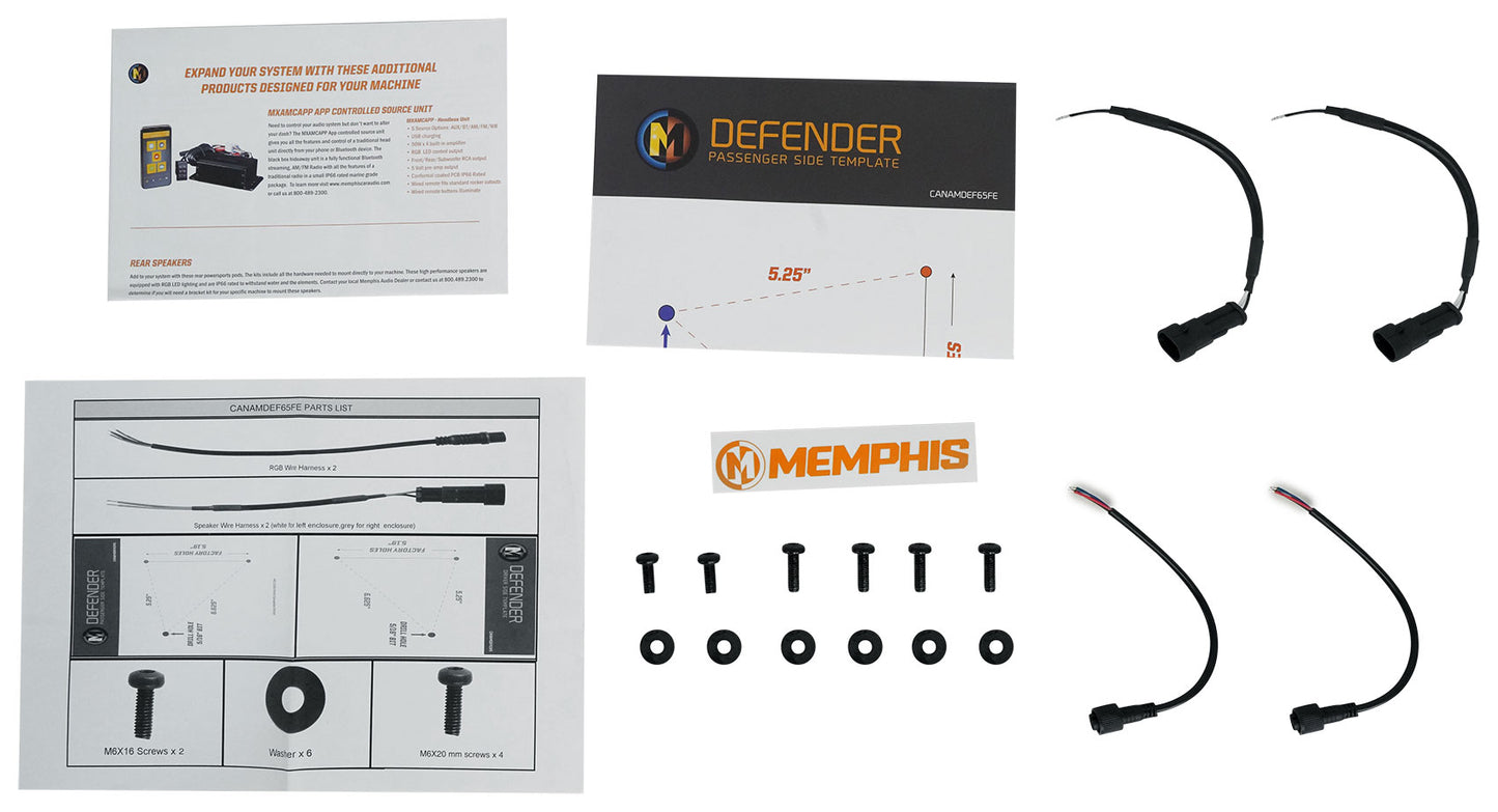 2) Memphis Audio CANAMDEF65FE 75w RMS Speaker Pods+Amp For 2018+ Can Am Defender