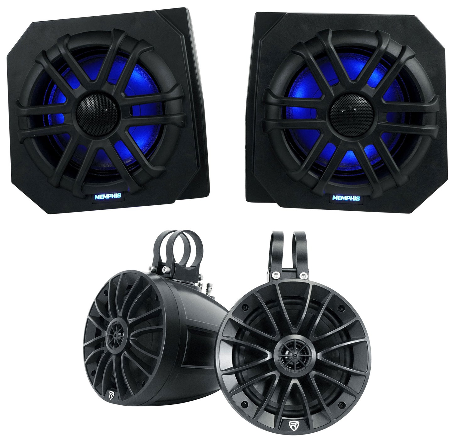 2 Memphis RNGR65FE Speakers+Pods+Tower Speakers For 2013-17 Polaris Ranger XP900