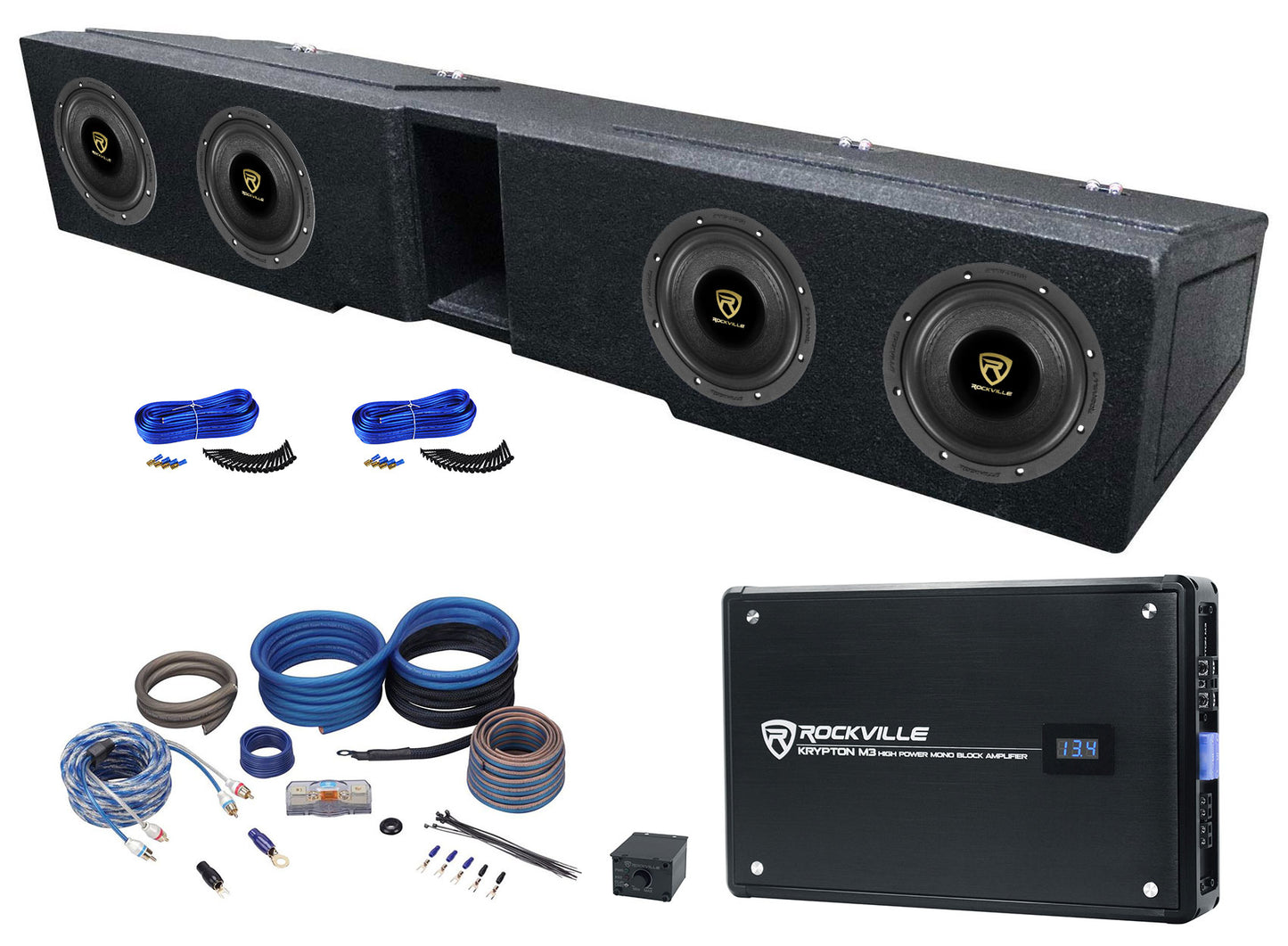Rockville W65K9D2 4-Pack + KRYPTON-M3 Amp + RWK4CU + REC130 Bundle