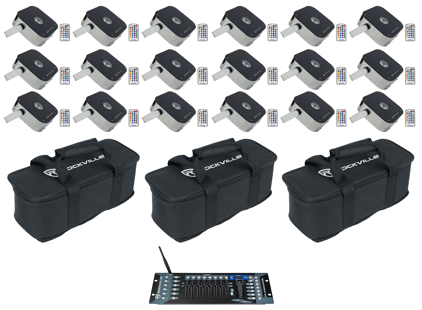 MINI RF1 Steel 18-Pack + ROCKFORCE W2 DMX Controller + MINI RF Bag Bundle