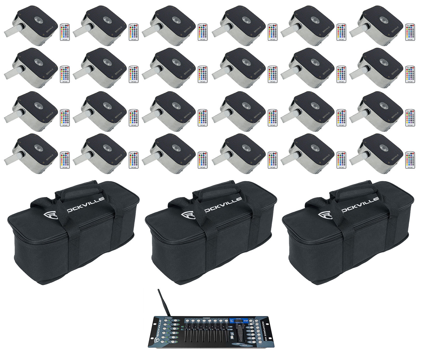 MINI RF1 Steel 24-Pack + ROCKFORCE W2 DMX Controller + MINI RF Bag Bundle