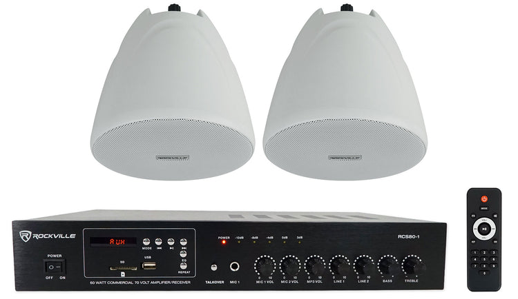 RCS80-1 60W Amp 2-Pack + PEN-40T White Pendant Speakers Bundle