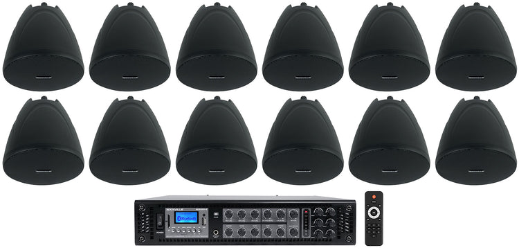 RCS350-6 6-Zone 350W Amp + PEN-40T Black 4" Pendant 12-Pack Bundle