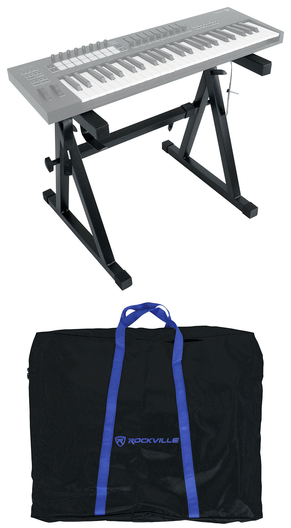 Rockville Z50 Keyboard Stand + KS1 DJ Shelf Bundle