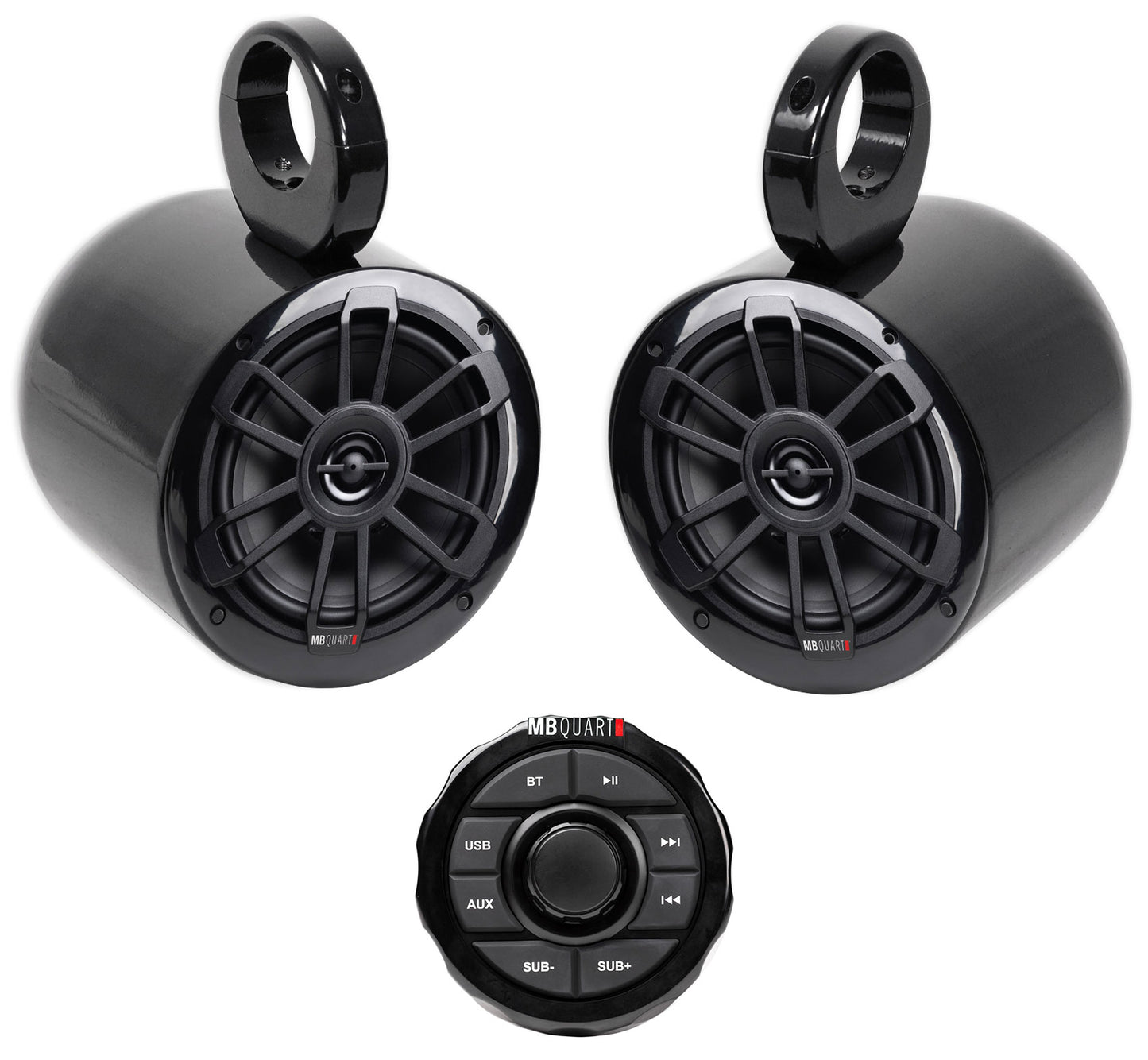 MB QUART GMR1.5S2B Marine Gauge Bluetooth Receiver+(2) Black 6.5" Tower Speakers
