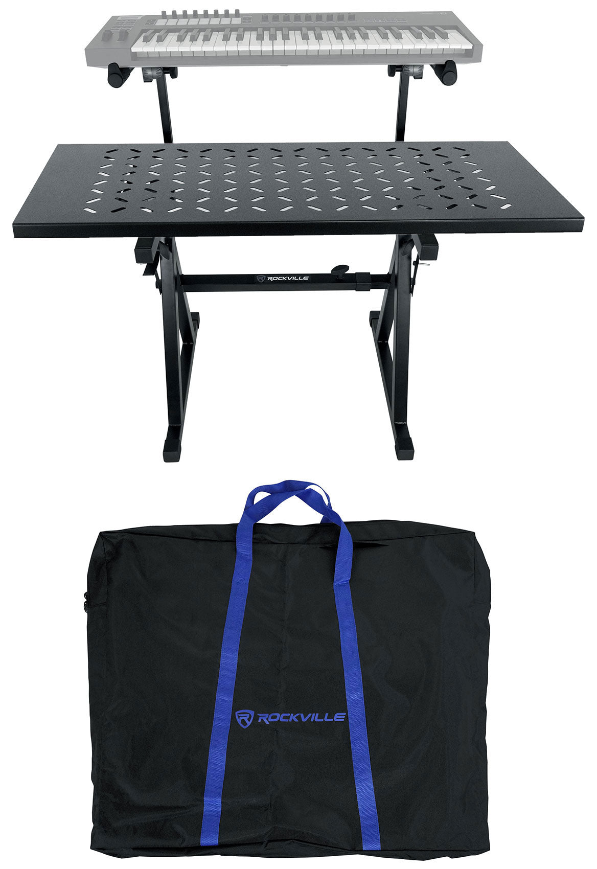 Rockville Z55 Keyboard Stand + KS1 DJ Shelf Bundle