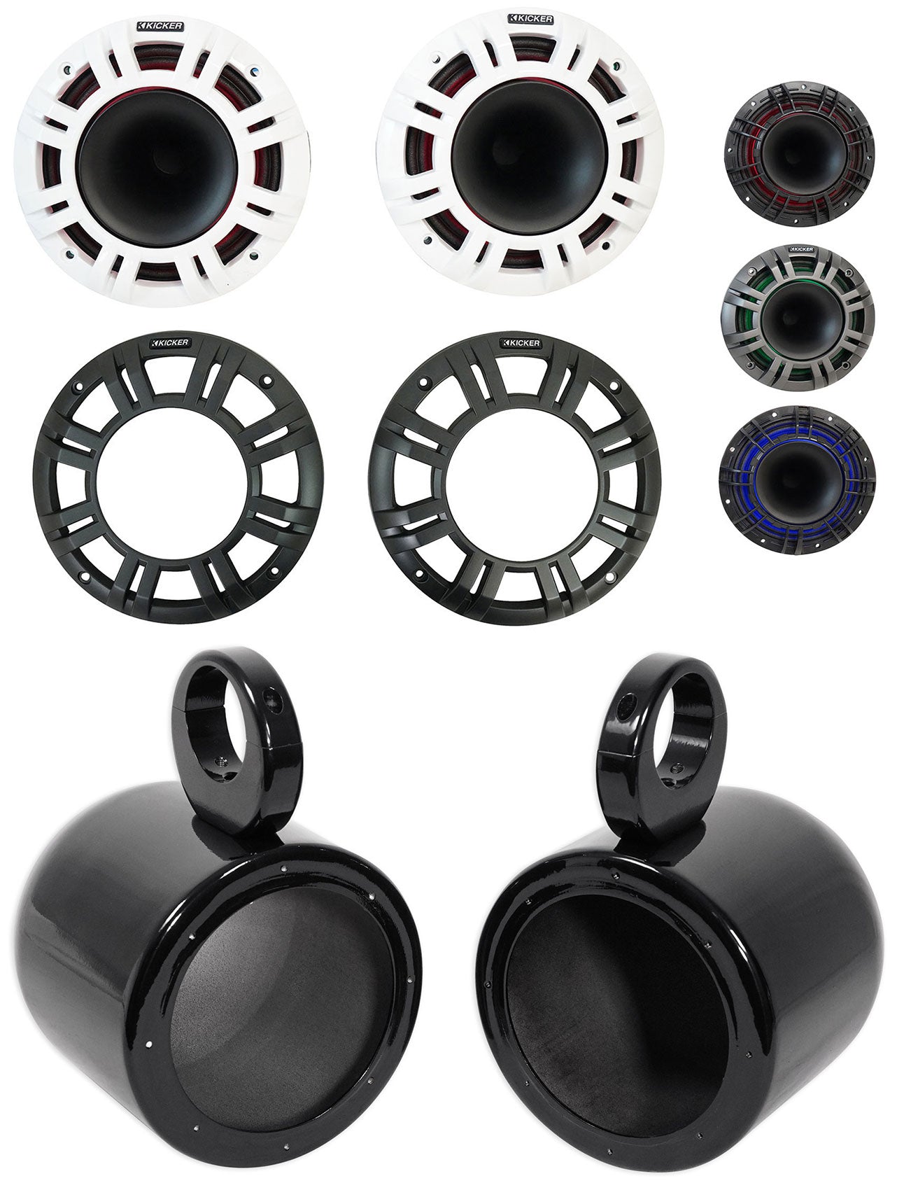 2) KICKER 48KMXL654 300w 6.5" Marine Black Wakeboard Tower Speakers w/LED KMXL65