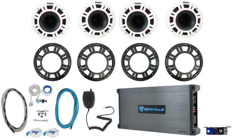 4) KICKER 48KMXL654 300w 6.5" Marine Speakers w/LED+5-Ch. Amplifier+Wires KMXL65