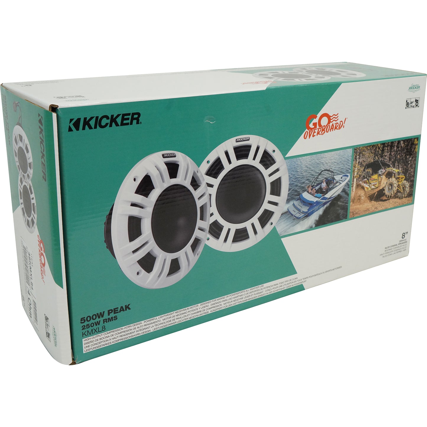 2) KICKER 48KMXL84 8" 500w Marine Speakers w/LED+2-Channel Amplifier+Wires KMXL8