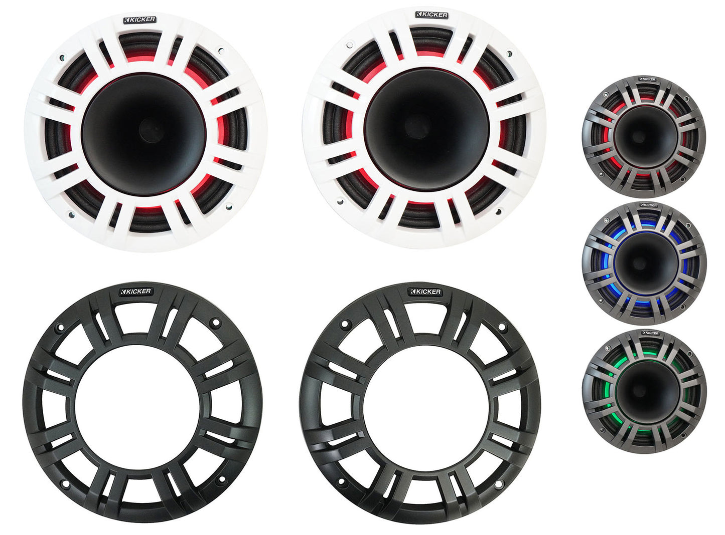 (4) KICKER 48KMXL84 8" 500w Marine Speakers w/LED+Receiver+4-Ch. Amplifier KMXL8