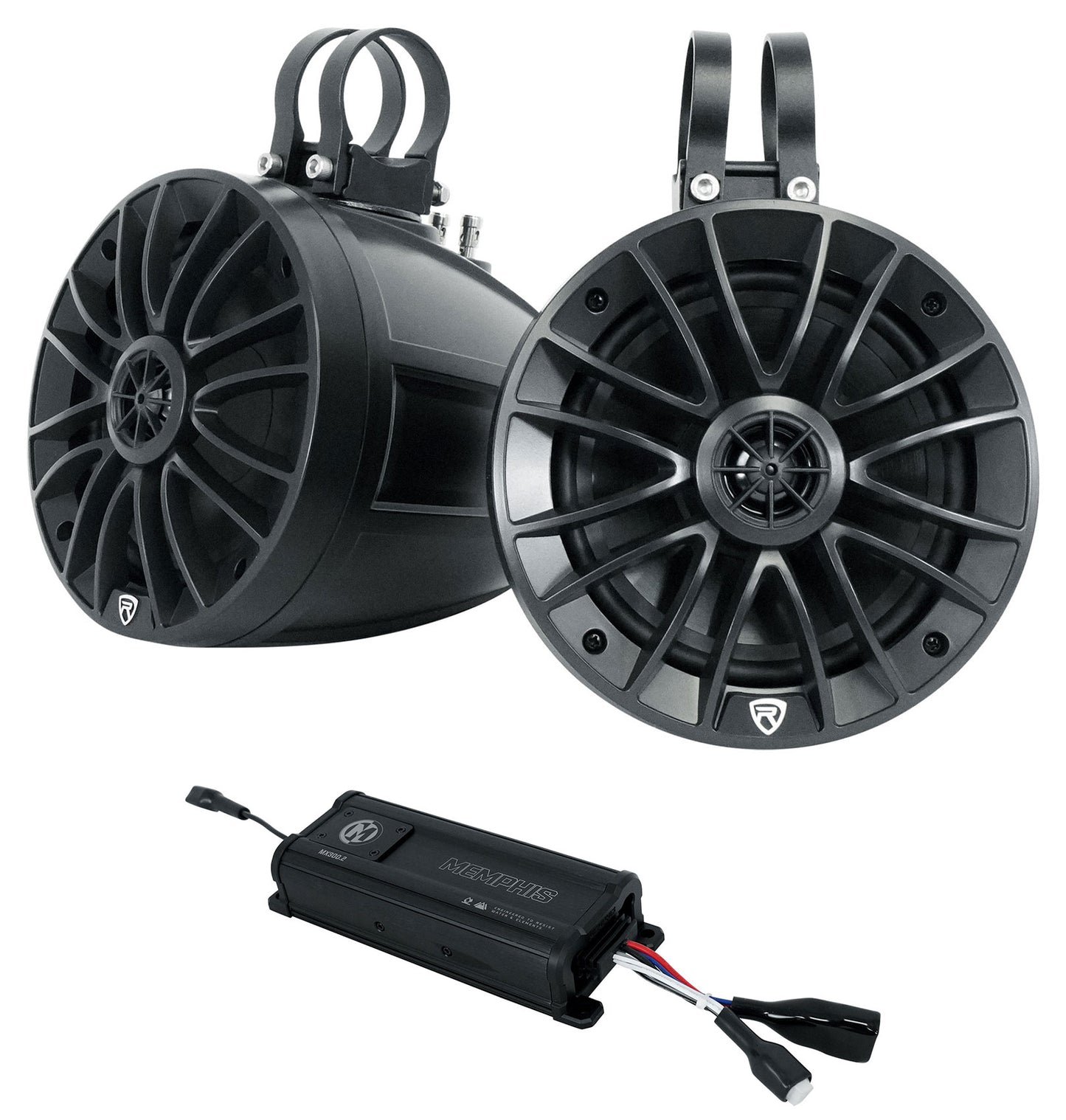 Memphis Audio MX300.2 300w 2 Channel ATV UTV Amplifier+(2) 6.5" Tower Speakers