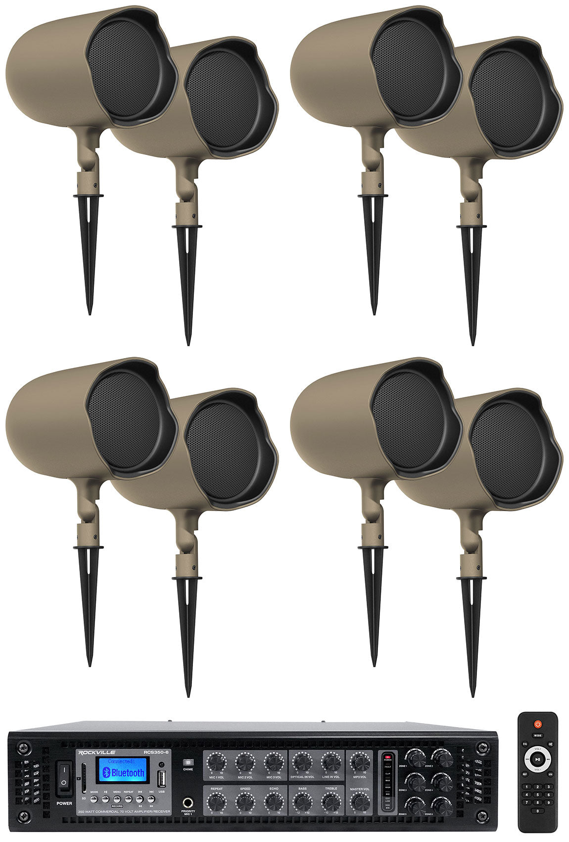 8 JBL GSF6-TN 6.5" Landscape Ground Stake/Wall Mount 70v Commercial Speakers+Amp