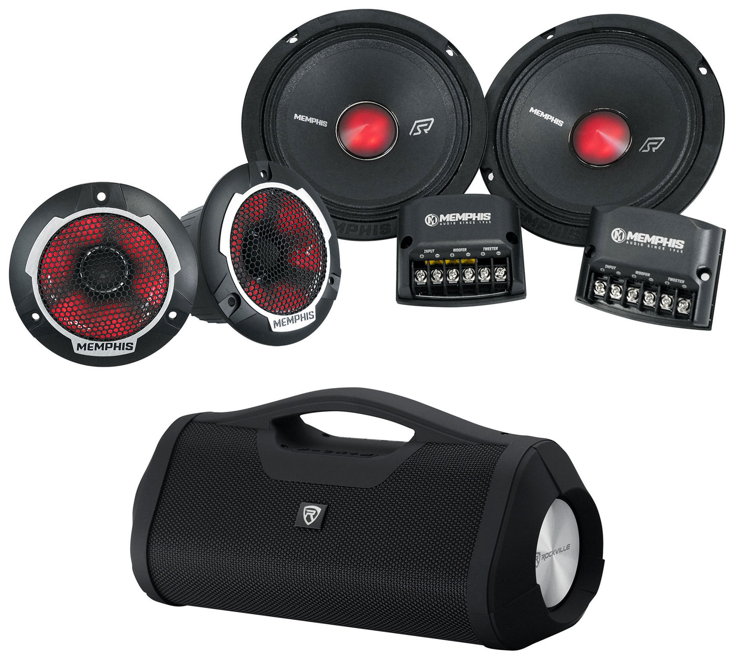 Memphis Audio SRXP62CV2 SRX 6.5" 250w Component Car Speakers w/ LED+Free Boombox