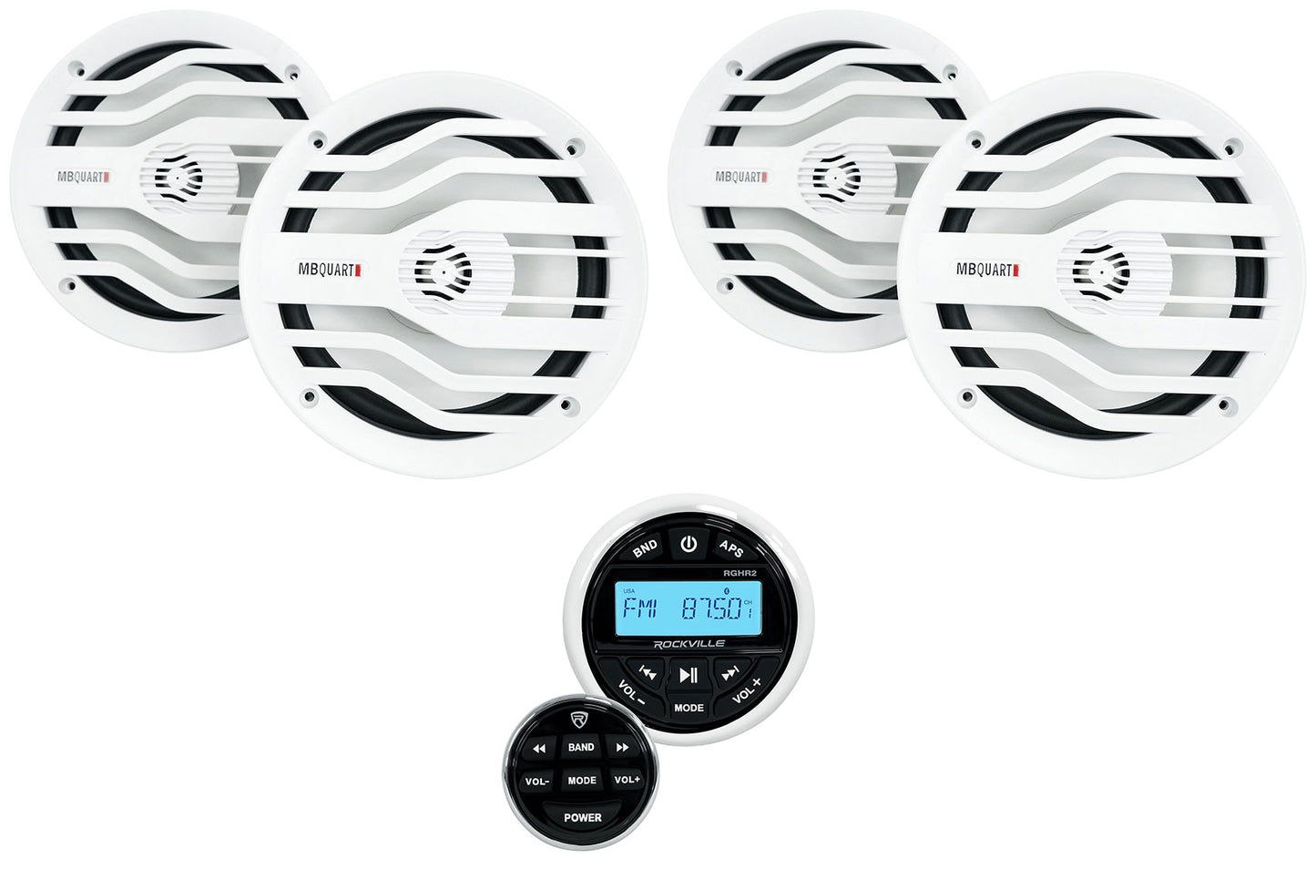 MB Quart NK2-116W White 4-Pack + Marine Gauge Receiver Bundle