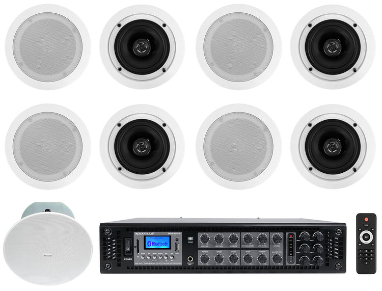 RCS350-6 6-Zone Amplifier + CC525T White 8-Pack + CC8-SUB Bundle