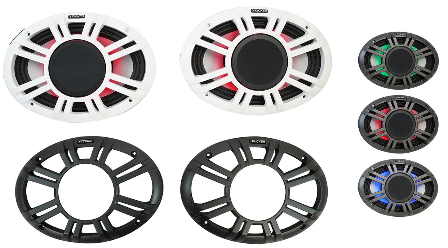 (4) KICKER 48KMXL694 300w 6x9" Marine Speakers w/LED+Receiver+Amplifier KMXL69