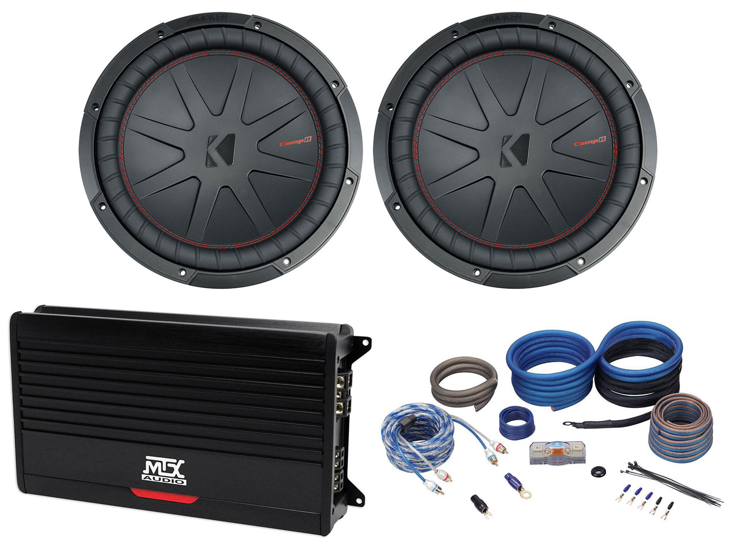 (2) KICKER 48CWR124 CompR 1000w 12" Subwoofers+MTX THUNDER1000.1 Mono Amplifier