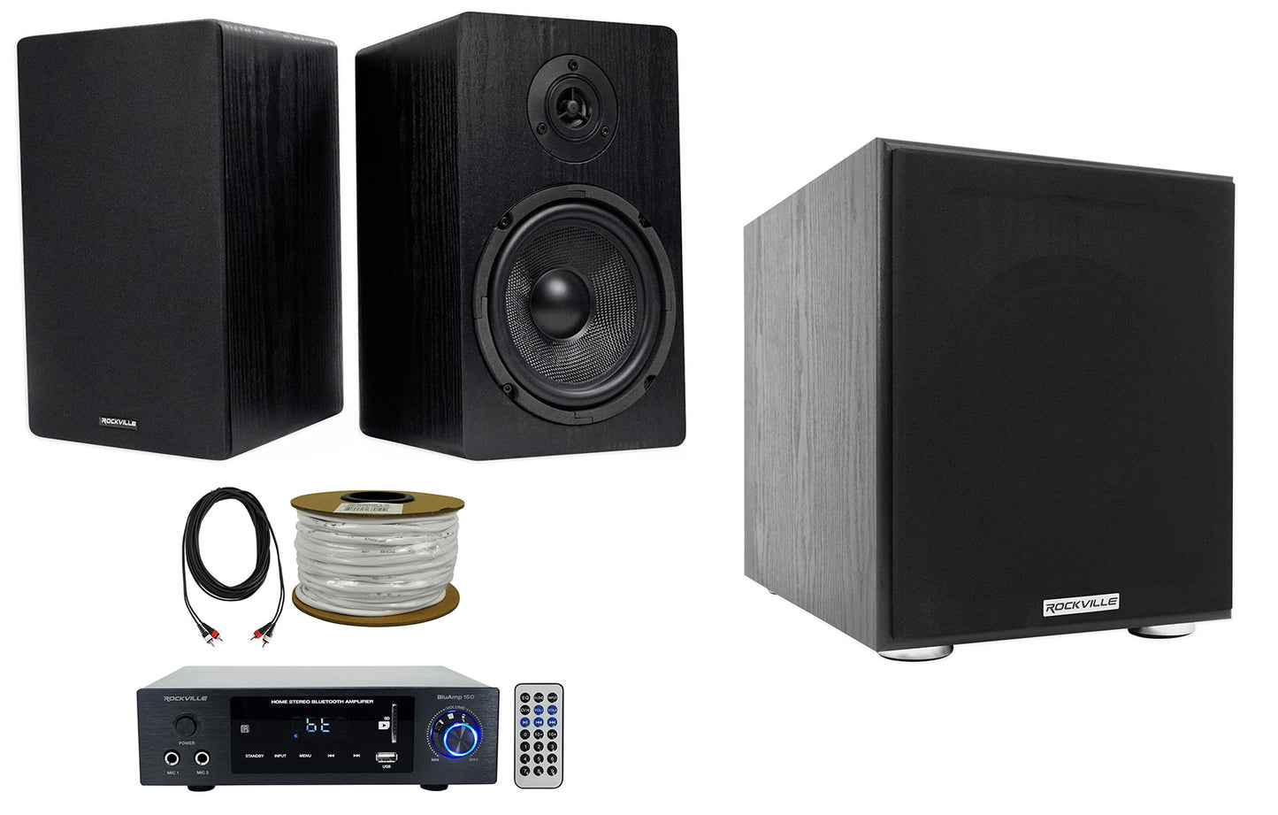 BLUAMP 150 + RockShelf 64B 6.5" Speakers + 8" Sub Bundle