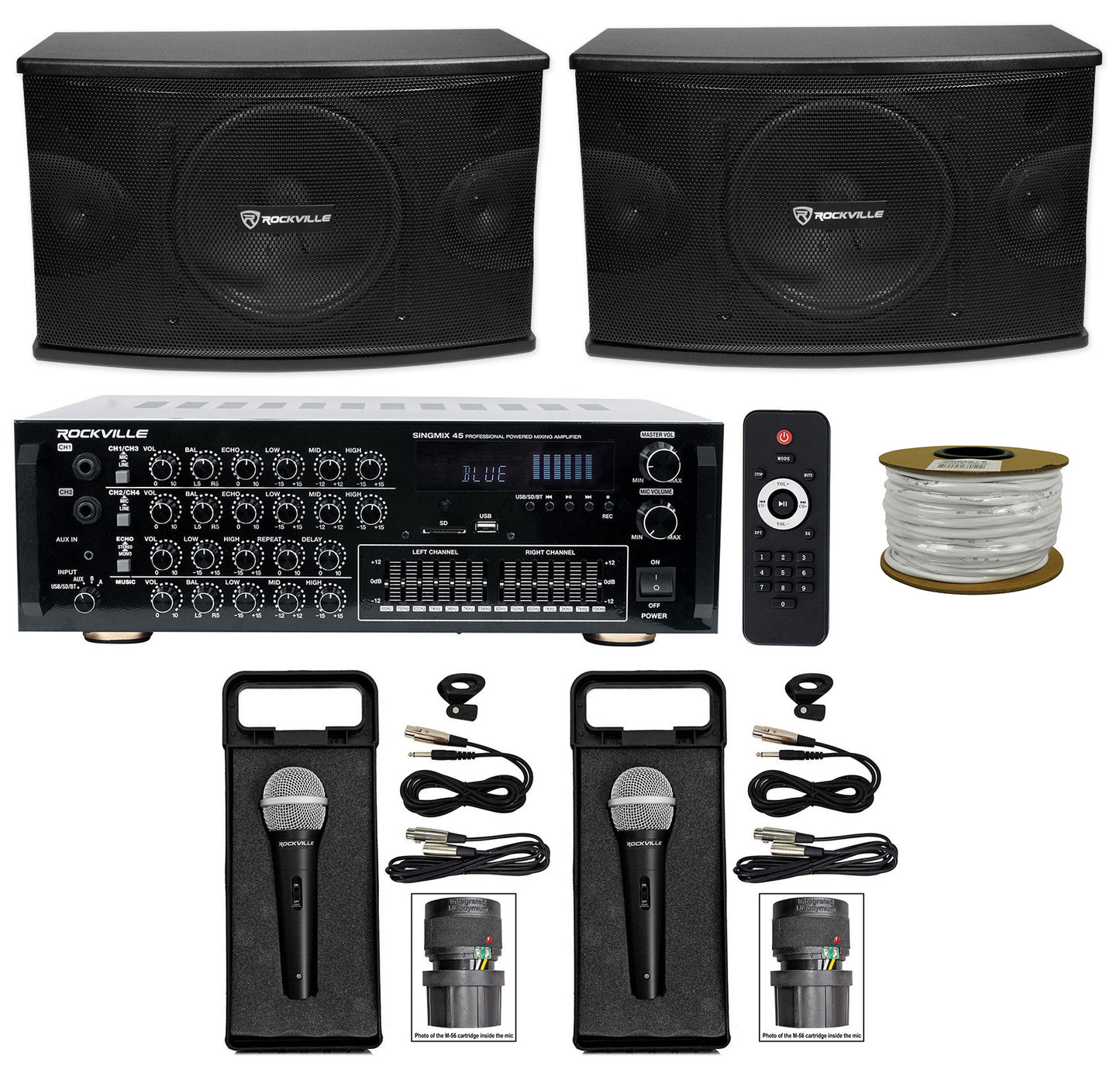 KPS10 10" Karaoke Speakers 2-Pack + SingMix 45 Powered Mixer Bundle