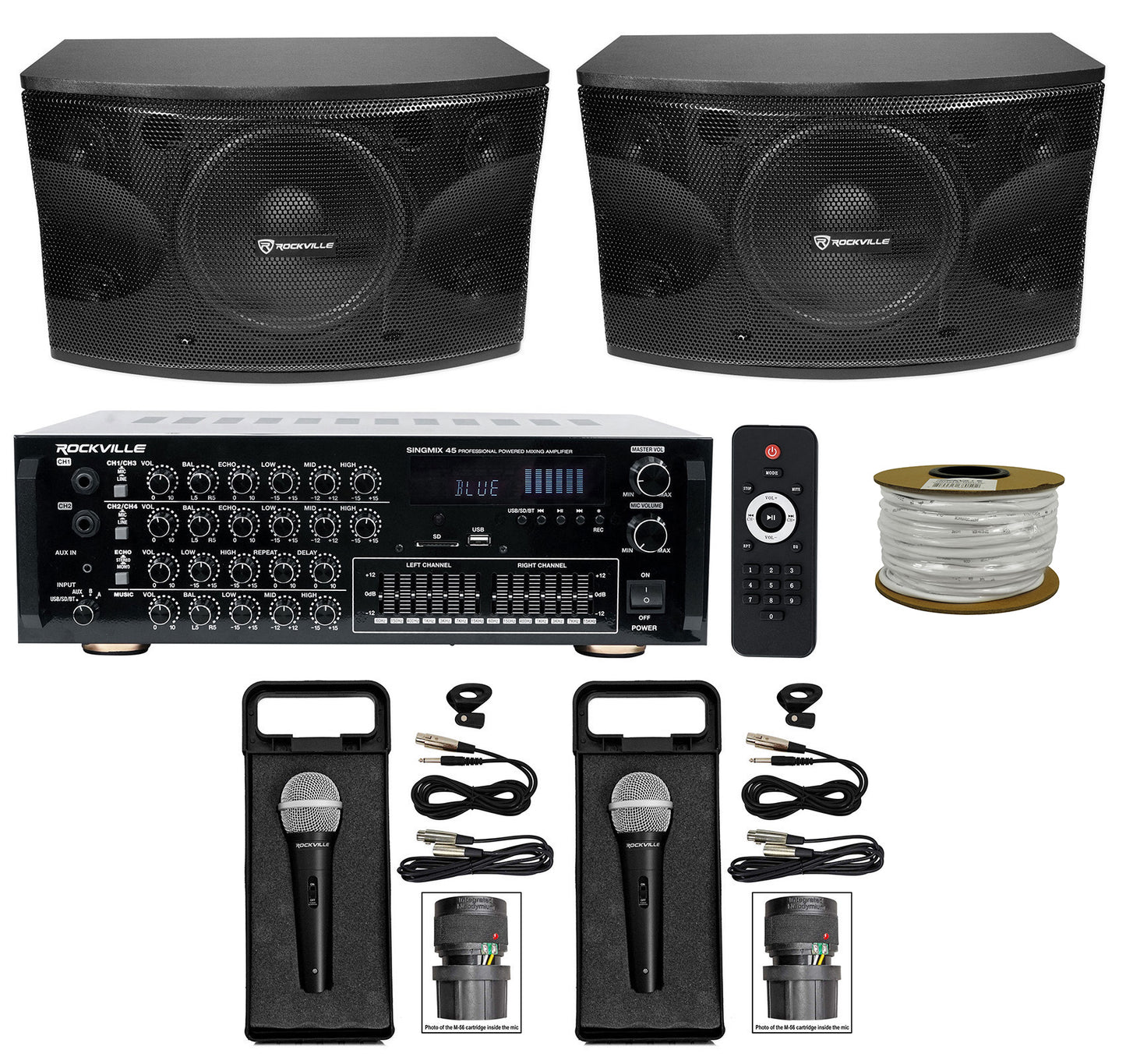 KPS12 12" Karaoke Speakers 2-Pack + SingMix 45 Powered Mixer Bundle