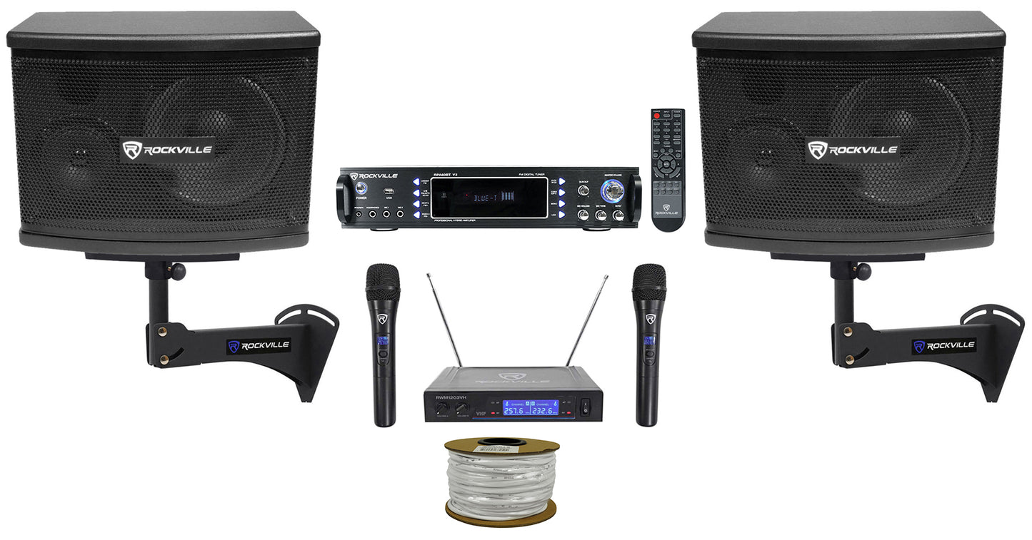 KPS65 6.5" Karaoke Speakers 2-Pack + Bluetooth Amp + Wireless Mic System Bundle