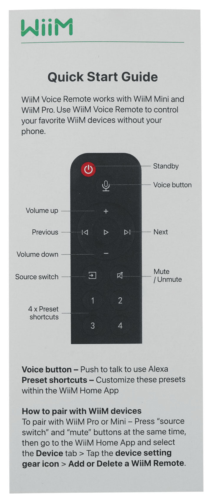 WiiM Push-to-Talk Voice Remote for WiiM Mini and Wiim Pro Audio Streamers