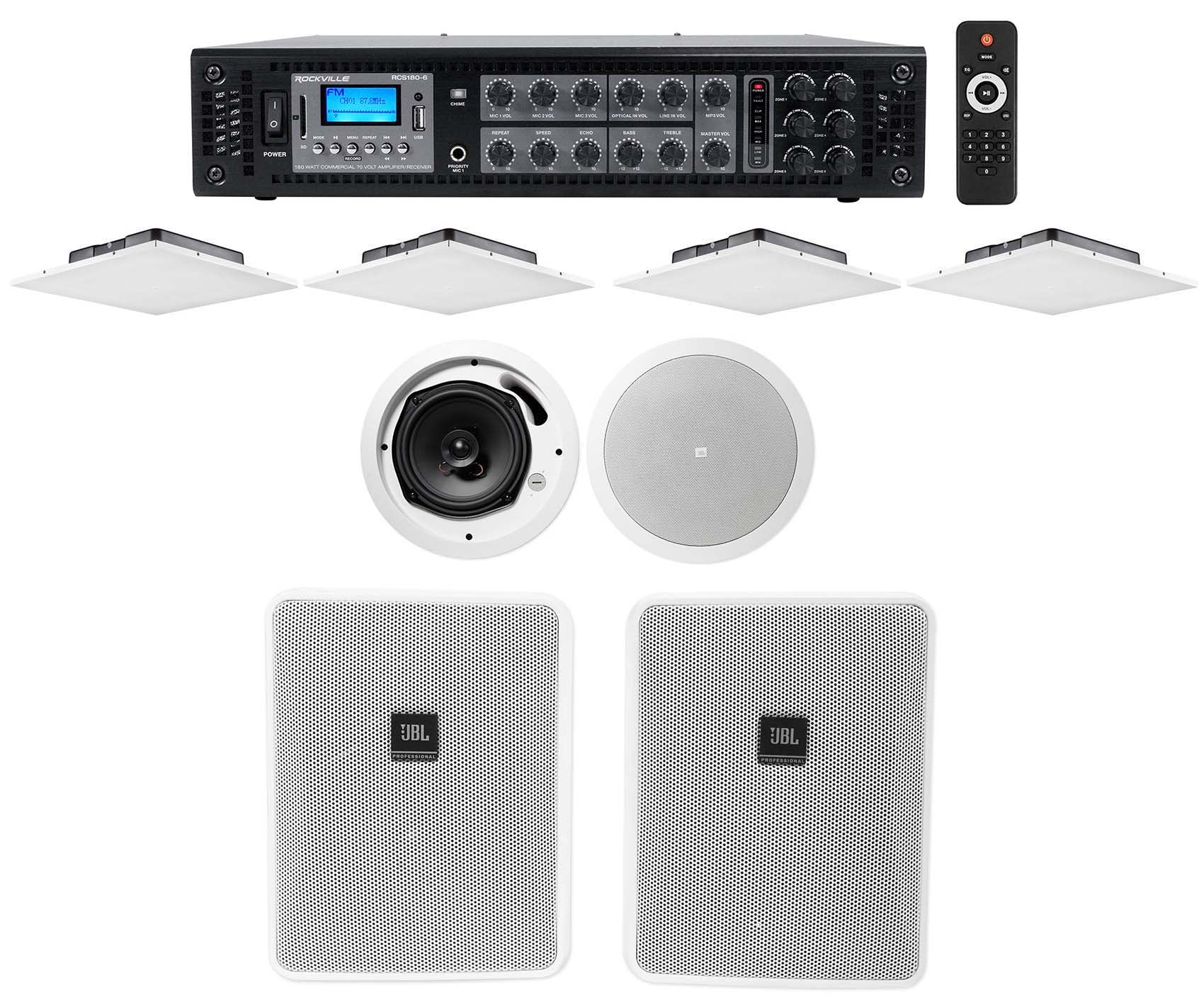LCT 81C/T White 4-Pack + RCS180-6 6-Zone 180W Amp Bundle – Rockville