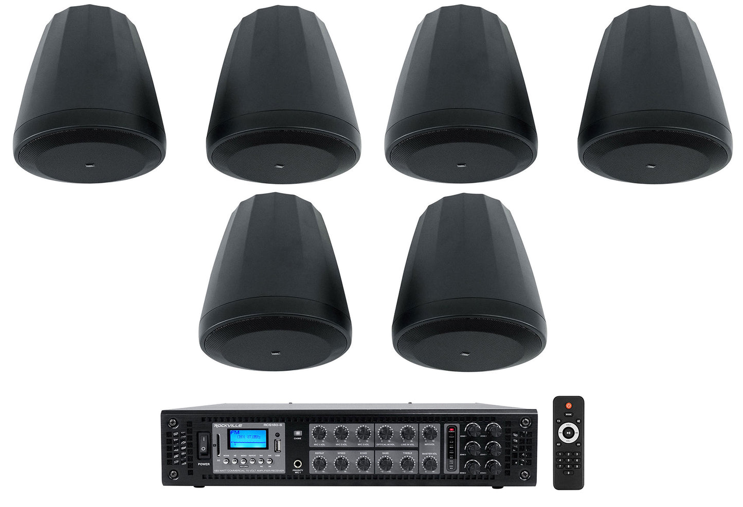 Control 64P/T Black 6-Pack + RCS180-6 6-Zone 180W Amp Bundle