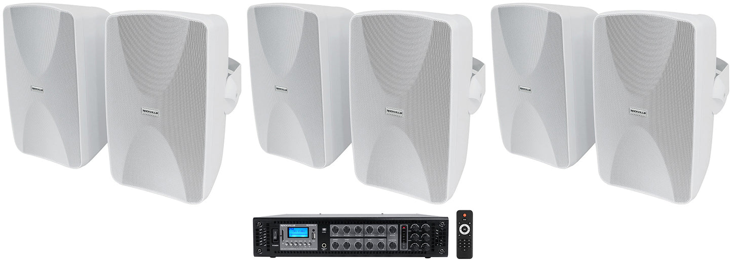 WET-6525W White 6-Pack + RCS180-6 6-Zone 180W Amp Bundle