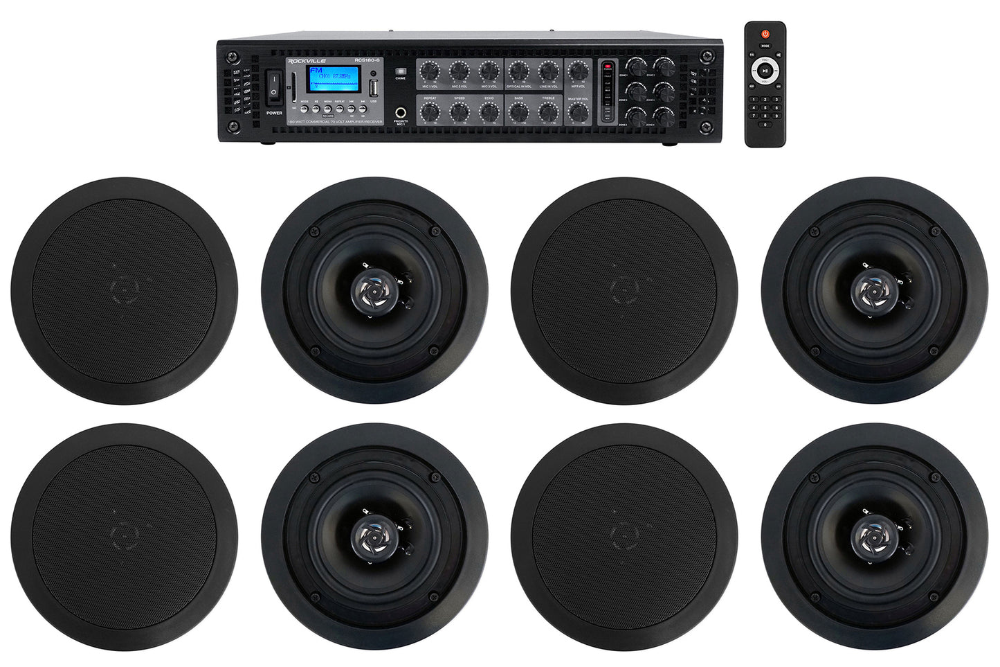 CC525T Black 8-Pack + RCS180-6 6-Zone 180W Amp Bundle