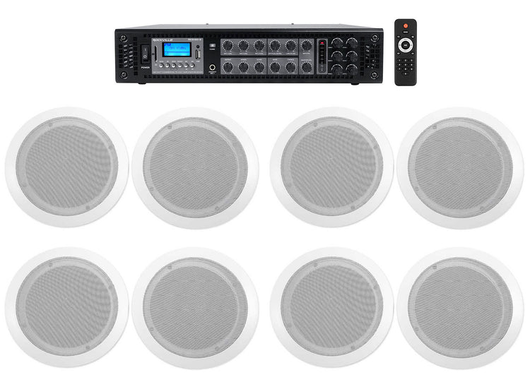 CC65T White 8-Pack + RCS180-6 6-Zone 180W Amp Bundle