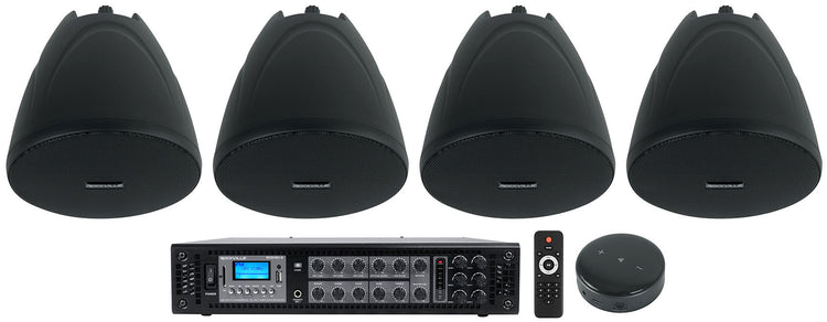 RCS180-6 6-Zone 70V Amplifier + PEN-40T Pendant Speakers 4-Pack Bundle