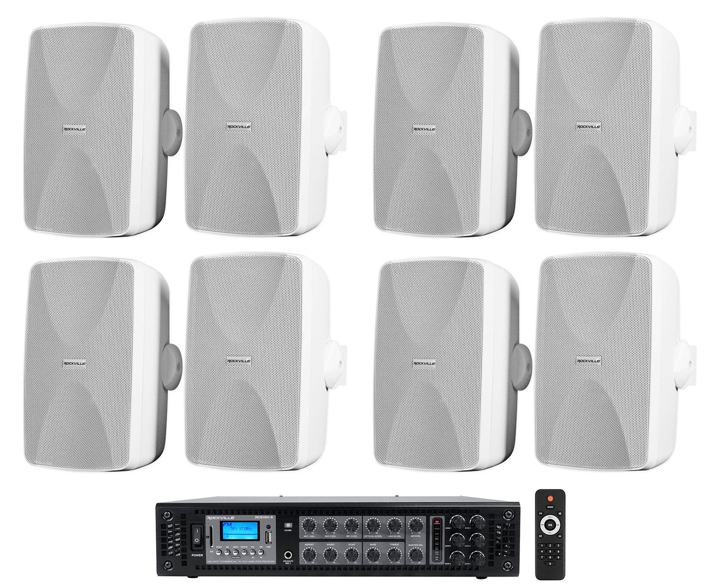 WET-7020W White 8-Pack + RCS180-6 Amplifier Bundle