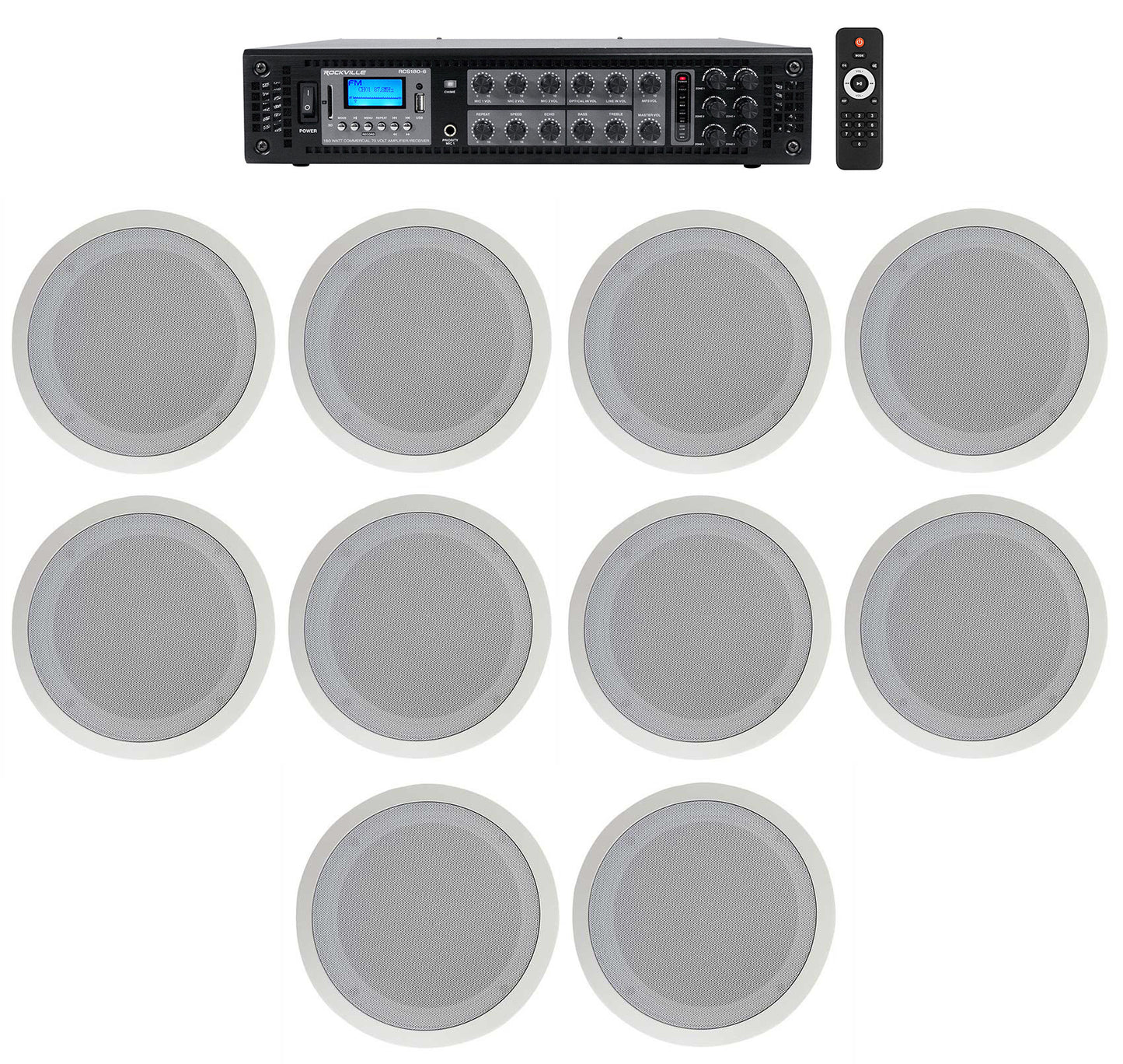 CC80T White 10-Pack + RCS180-6 6-Zone 180W Amp Bundle