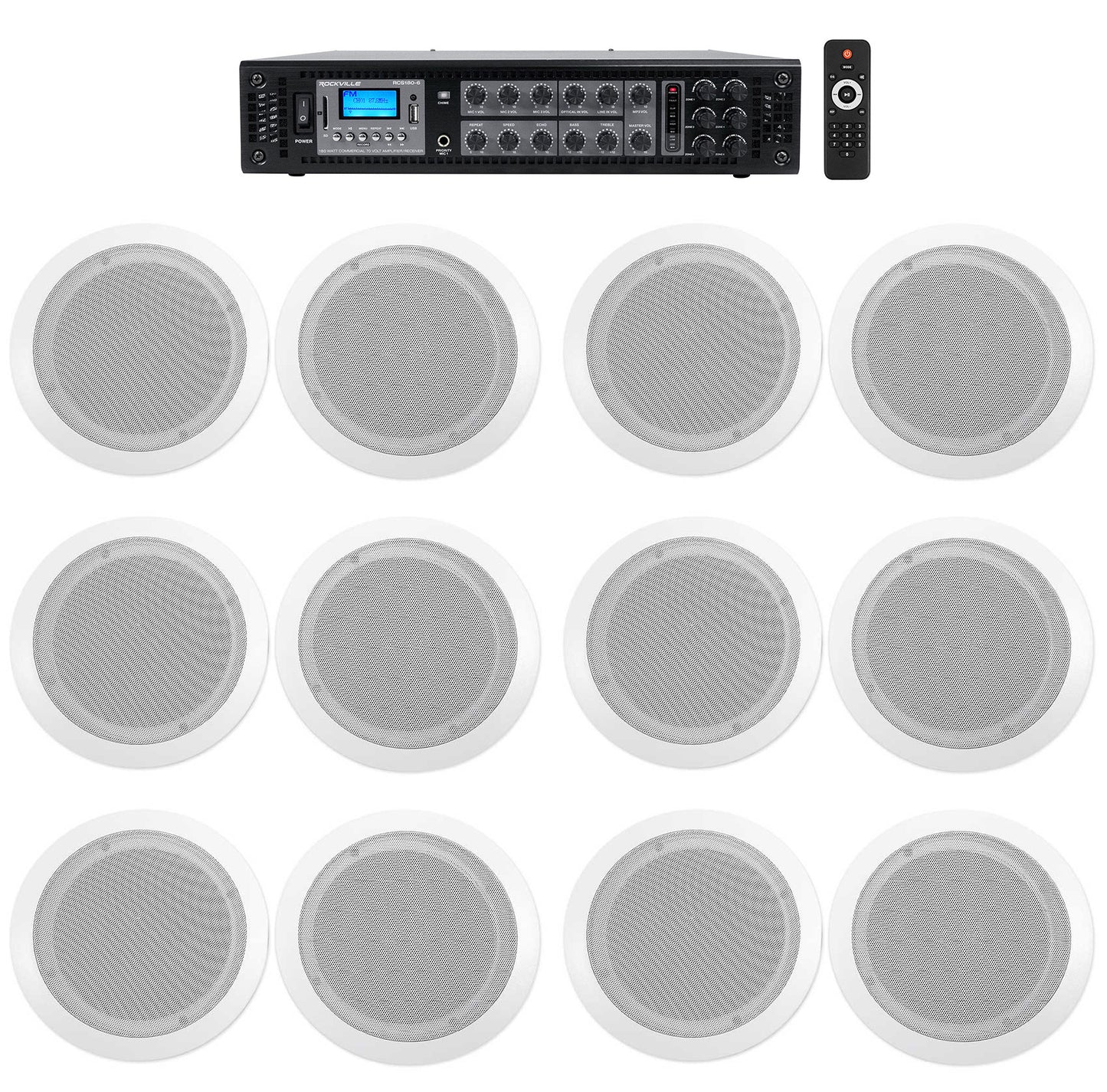 CC65T White 12-Pack + RCS180-6 6-Zone 180W Amp Bundle