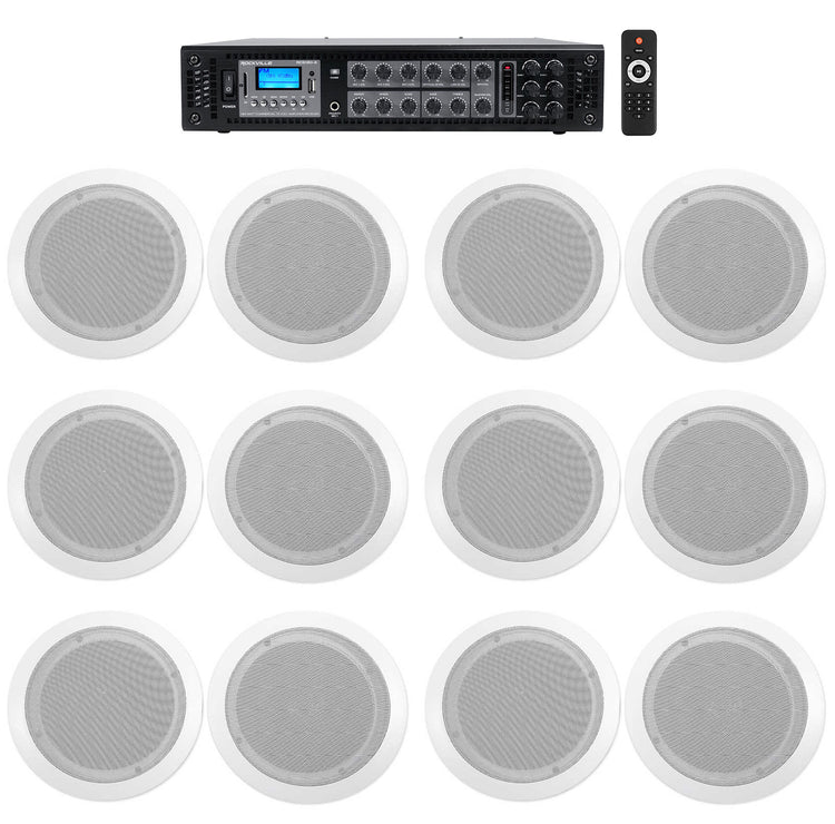CC65T White 12-Pack + RCS180-6 6-Zone 180W Amp Bundle