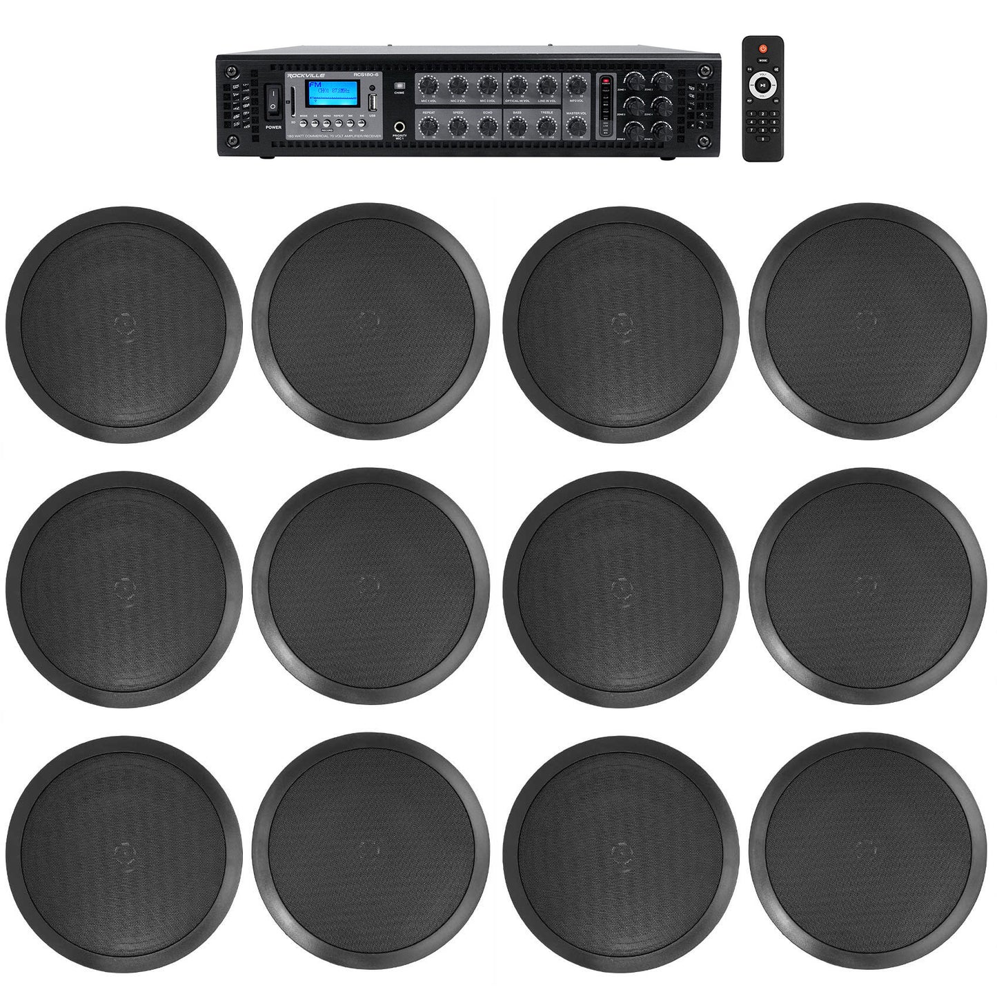 CC80T Black 12-Pack + RCS180-6 6-Zone 180W Amp Bundle