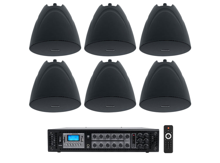 PEN-525T Black 6-Pack + RCS180-6 6-Zone 180W Amp Bundle