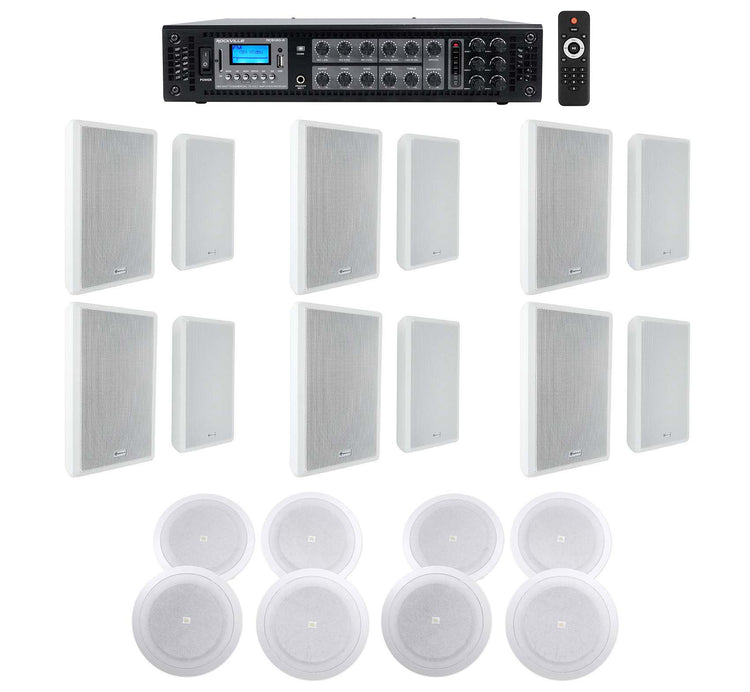 RockSlim 70W White 12-Pair + 8128 8" Ceiling 4-Pair + RCS180-6 Amp Bundle